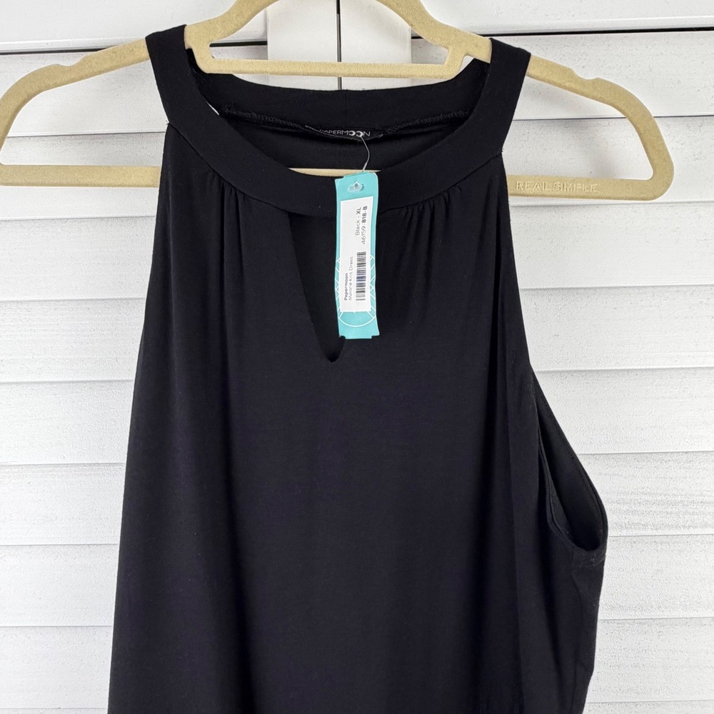 Papermoon Malorie Knit Dress XL Black Halter Keyhole Smocked Waist NEW - Picture 2 of 13